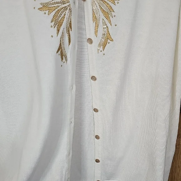 Bob Mackie Cream and Gold Embellished Cardigan - Picture 7 of 10